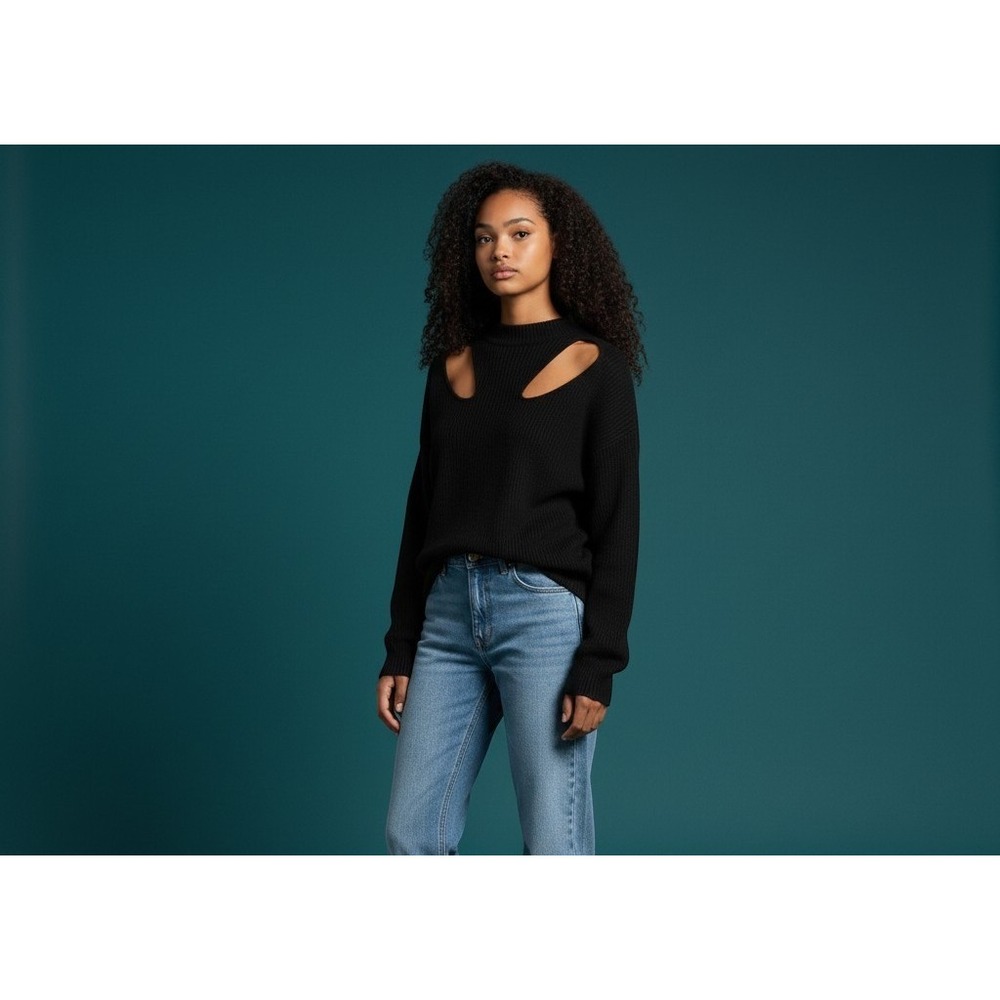 Feel the Piece Terre Jacobs Cut Out Mock Neck Cashmere Blend Sweater Size S/XS